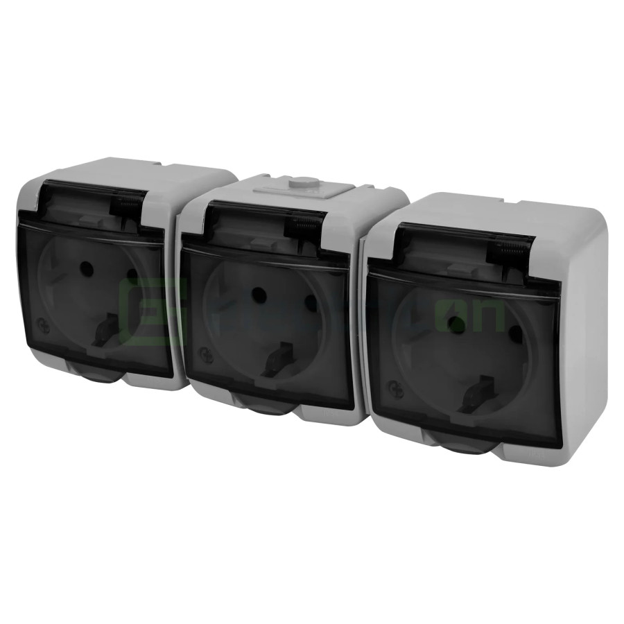 Priză triplă 2P+E capac transparent IP54 gri ETI 004668075