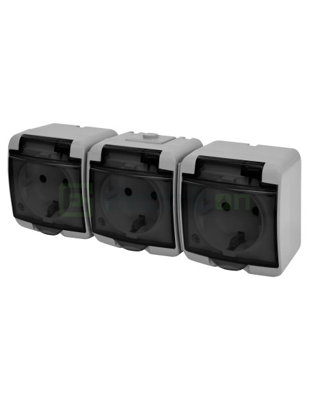 Priză triplă 2P+E capac transparent IP54 gri ETI 004668075
