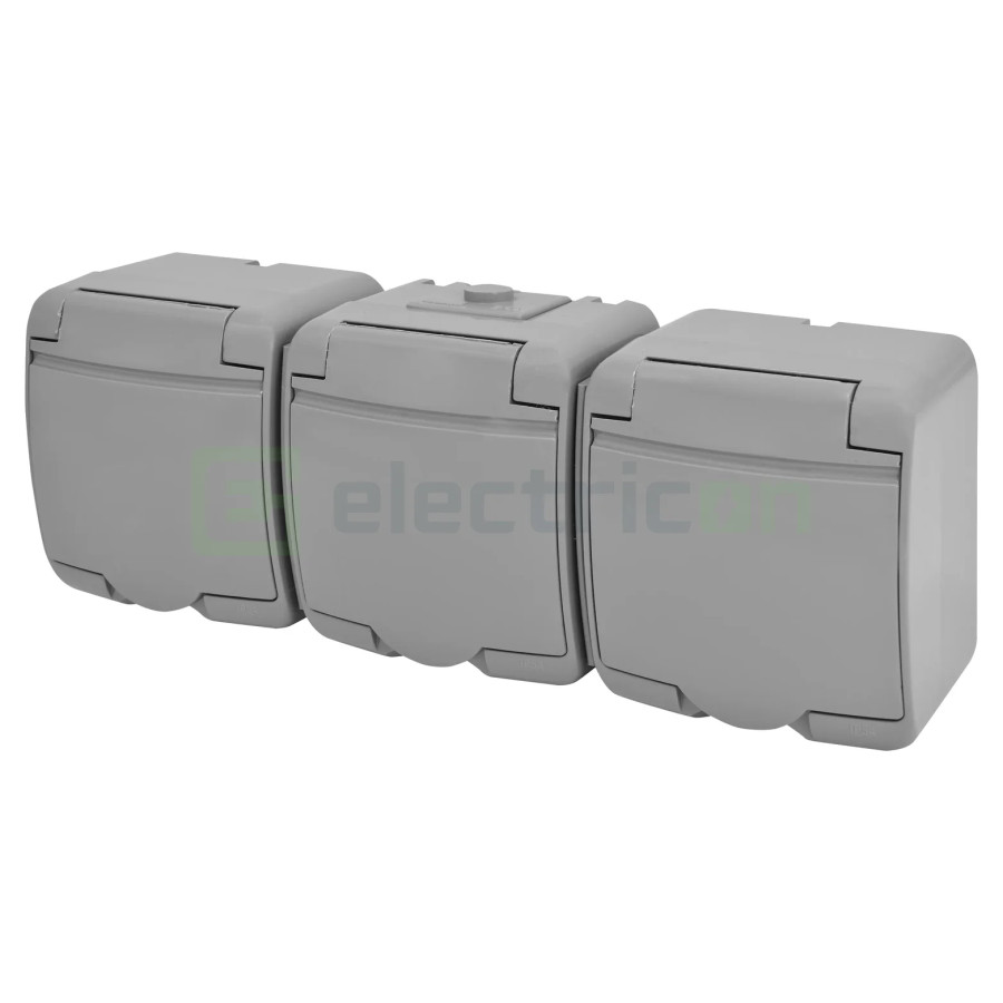 Priză triplă 2P+E capac aplicat orizontală IP54 gri RHE-3s-SR ETI 004668074