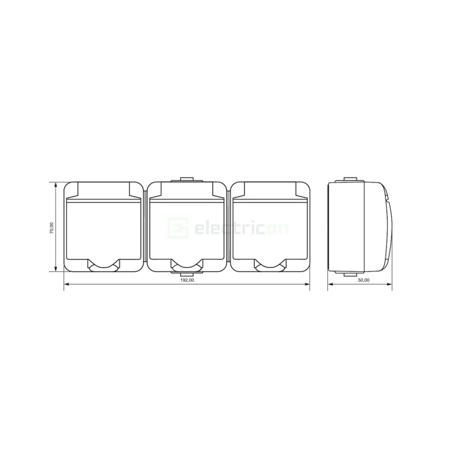 Priză triplă 2P+E capac aplicat orizontală IP54 gri RHE-3s-SR ETI 004668074