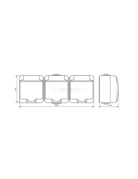 Priză triplă 2P+E capac aplicat orizontală IP54 gri RHE-3s-SR ETI 004668074