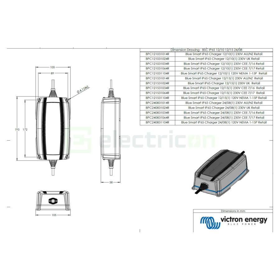 Incarcator de retea Blue Smart IP65 Charger 24 8 + DC connector