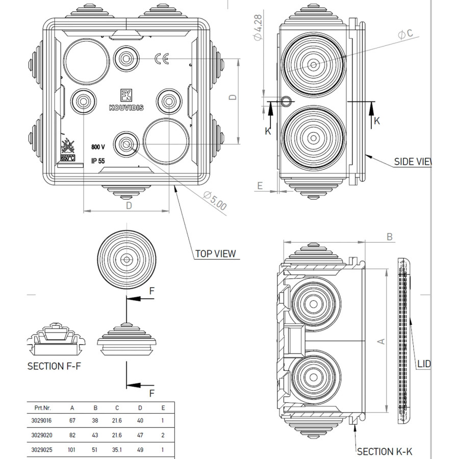 Cutie de jonctiune cu montaj aparent, cu garnituri de etansare, negru, Kouvidis, Durosol Plus ISR