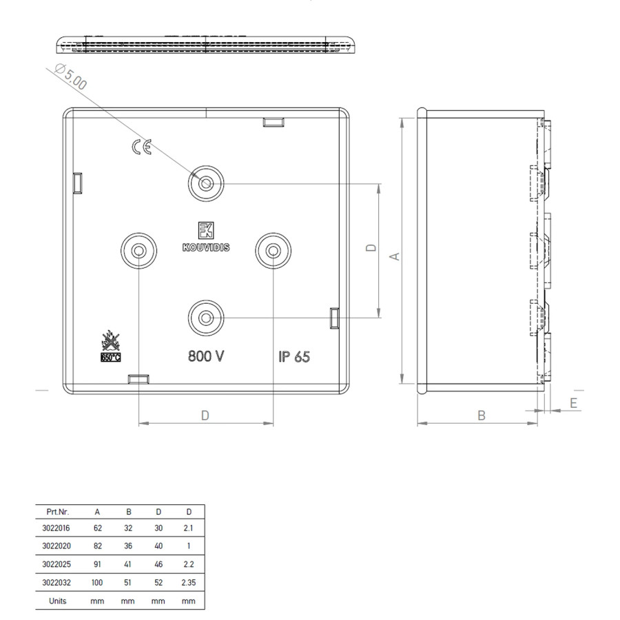 Doză ramificație - Cutie conexiuni - Ø32 - 101x101x50mm montaj aparent IP65 - Kouvidis 3022032