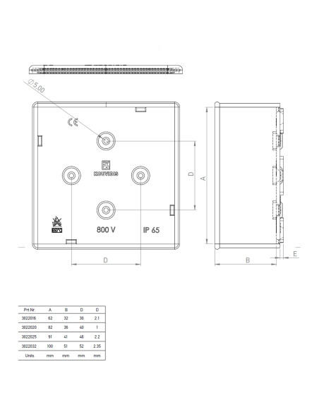 Doză ramificație - Cutie conexiuni - Ø32 - 101x101x50mm montaj aparent IP65 - Kouvidis 3022032