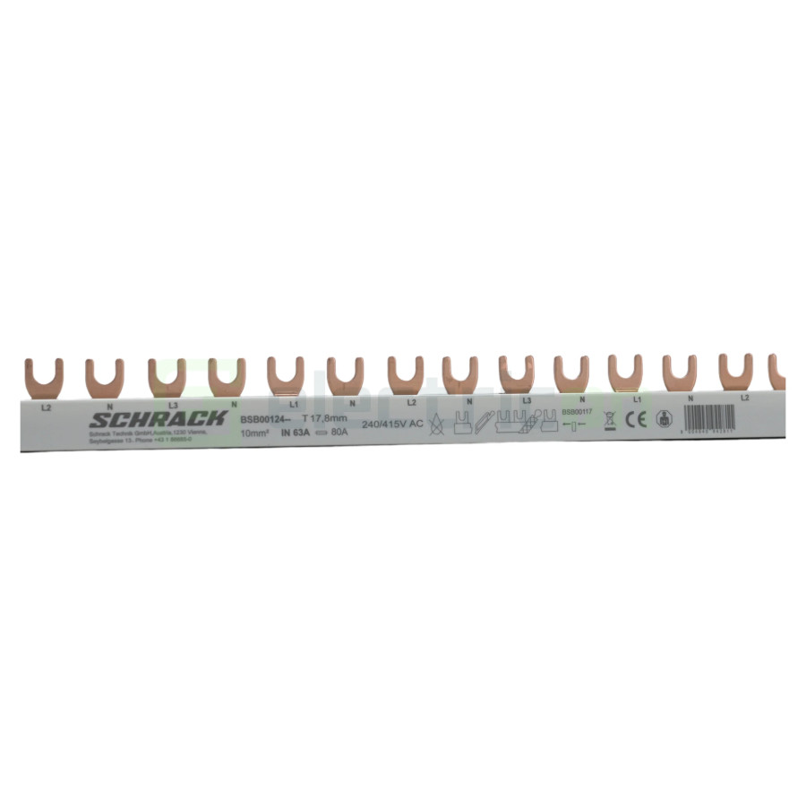 Busbar Schrack BSB00124 trifazat 4P furcă 12 module 10mm² 100A L1N/L2N/L3N