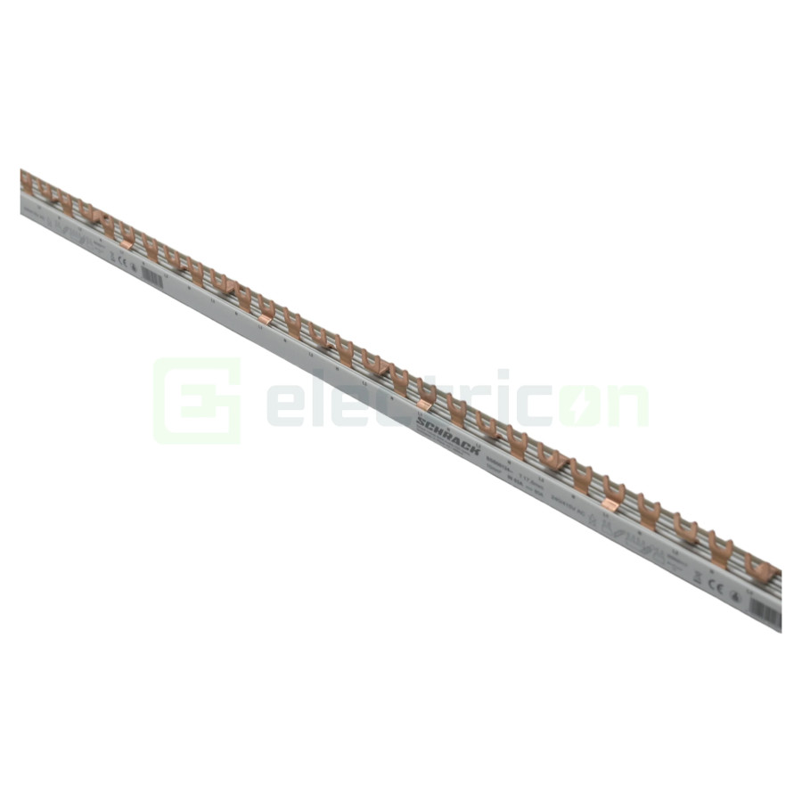 Busbar Schrack BSB00124 trifazat 4P tip furcă 12 module 10mm² 100A, L1N/L2N/L3N, cupru, compatibil Amparo