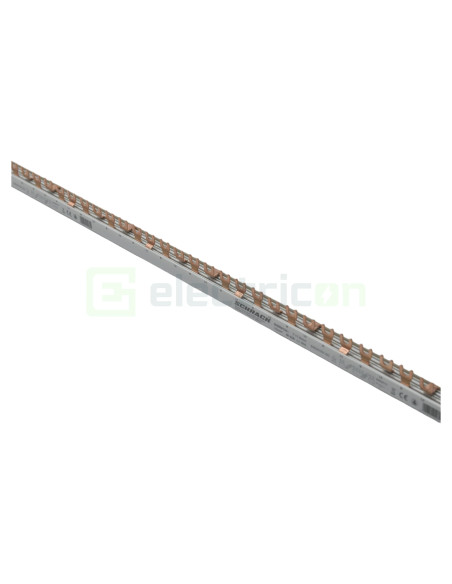 Busbar Schrack BSB00124 trifazat 4P tip furcă 12 module 10mm² 100A, L1N/L2N/L3N, cupru, compatibil Amparo