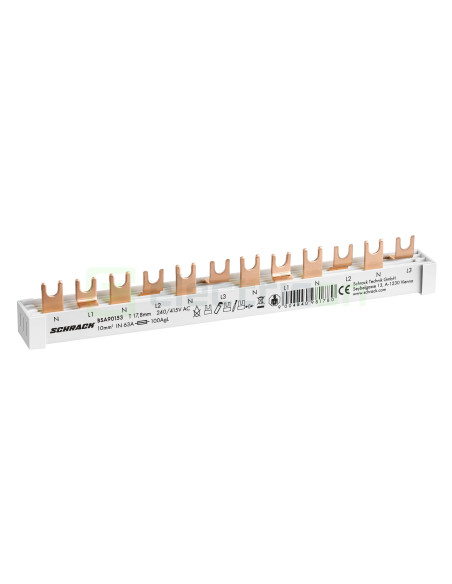Busbar trifazat Schrack BSA90153 4P furcă 12 module 10mm² 65A L1N/L2N/L3N