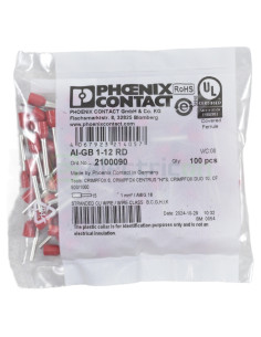 Ferule 1mm 12mm rosu Phoenix Contact 2100090