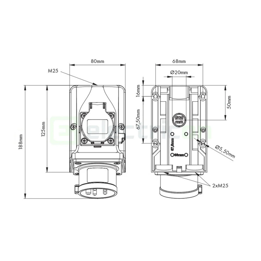 Priză Industrială Combinată 32A 400V CEE+Schuko Schrack