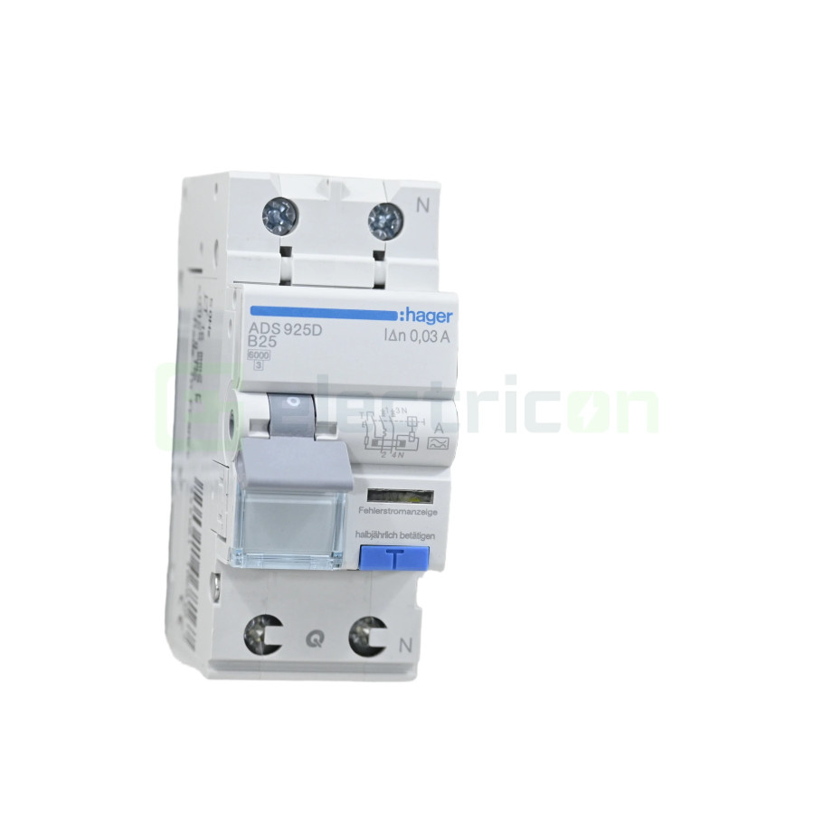 Disjunctor diferențial RCBO B25 30mA tip A 6kA Hager ADS925D