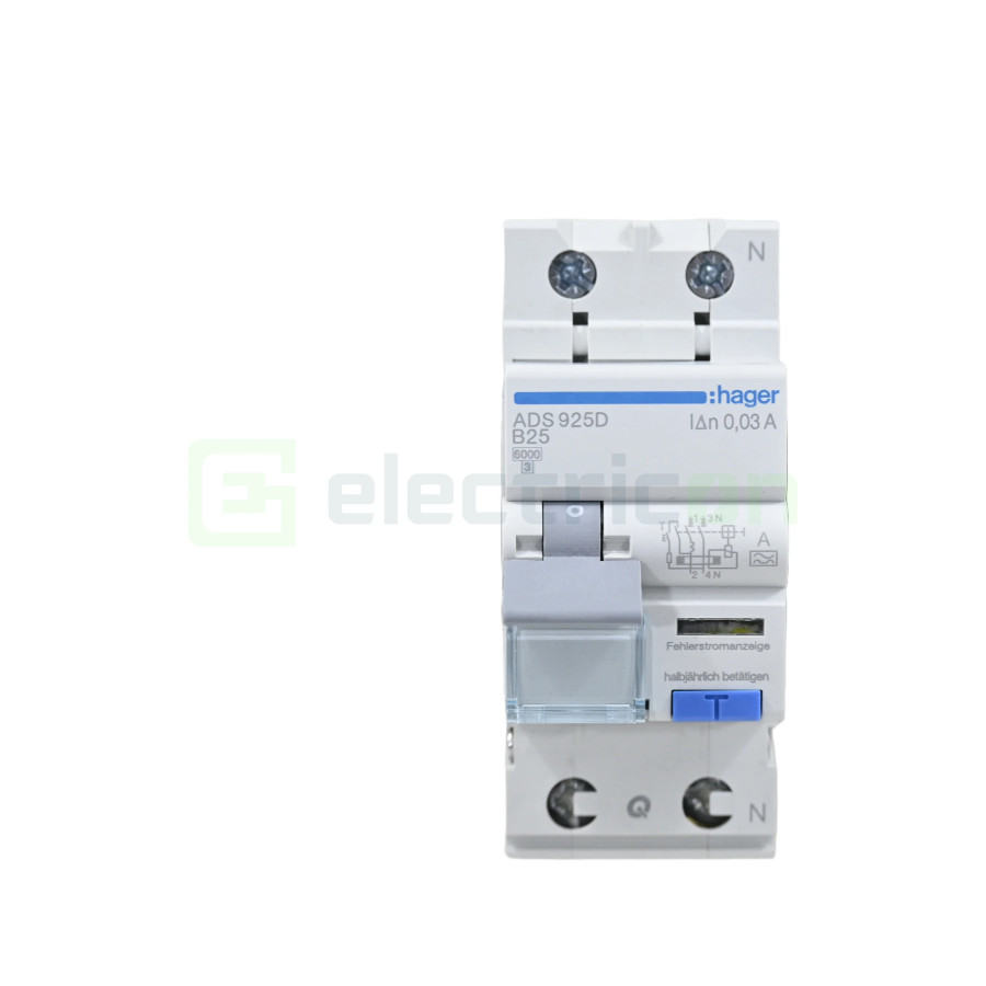 Disjunctor diferential RCBO B25 30mA tip A Hager ADS925D