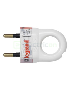 Ștecher Plat Legrand 6A cu Inel Extragere Alb LEG05162