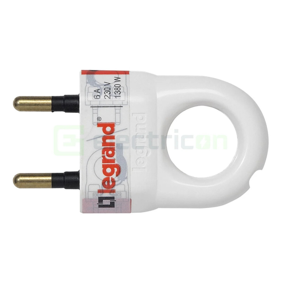Ștecher Plat Legrand 6A cu Inel Extragere Alb LEG05162