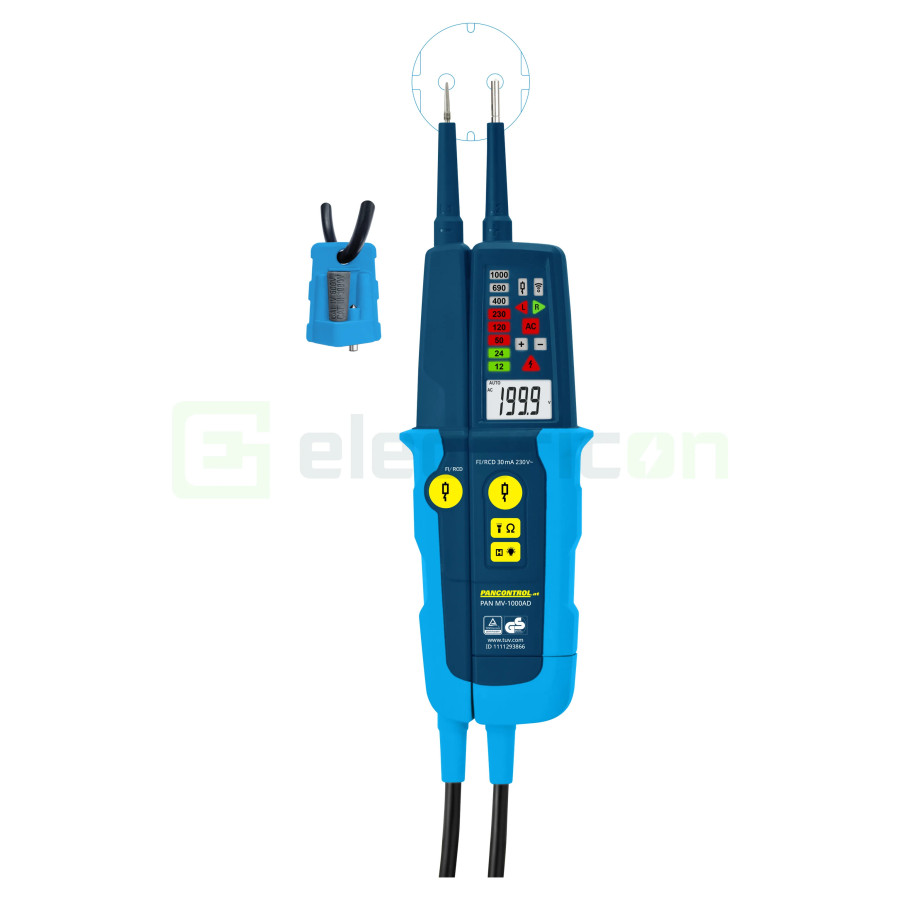 Tester de tensiune și de continuitate - 1000V AC/DC + afișaj de câmp rotativ și test diferențial 30mA - PanControl MV-1000AD