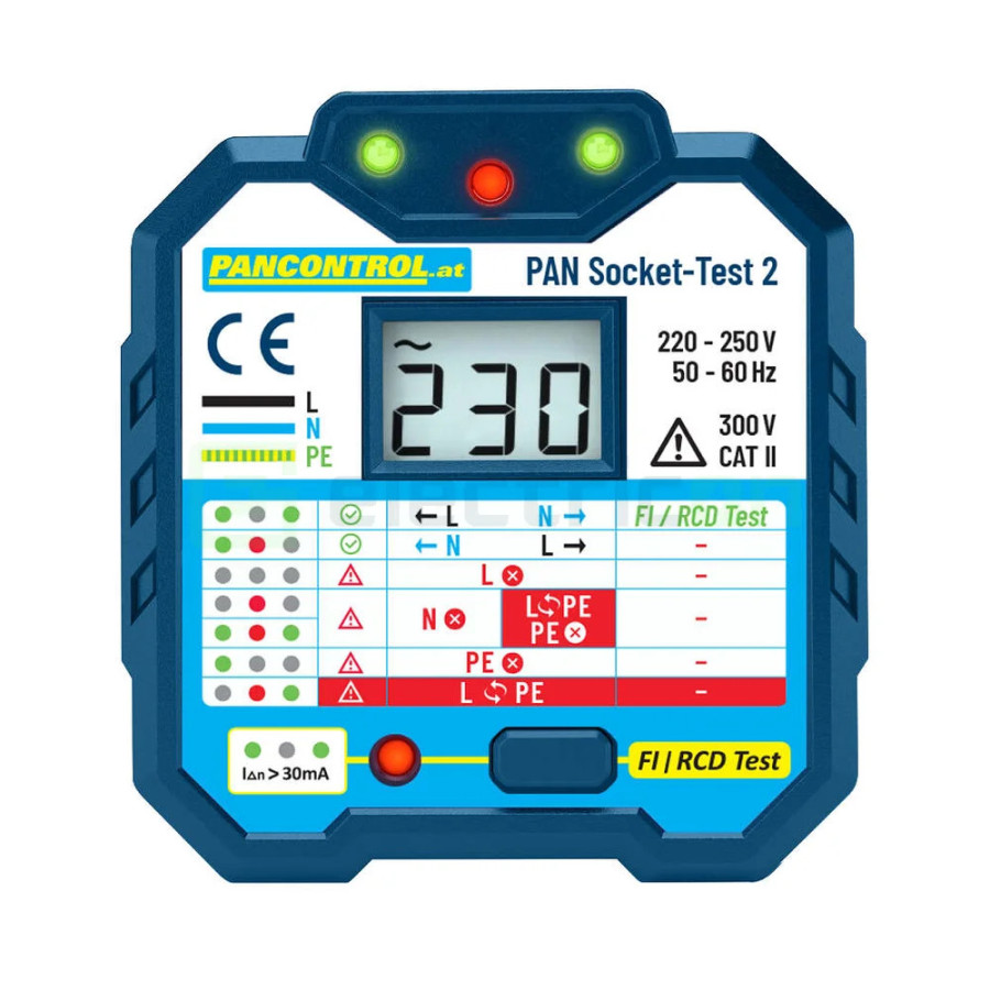 Tester Priză PAN Socket-Tester-2 | Afișaj LCD 250V | Test RCD 30mA | Pancontrol - Profesional
