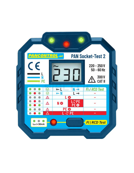 Tester Priză PAN Socket-Tester-2 | Afișaj LCD 250V | Test RCD 30mA | Pancontrol - Profesional