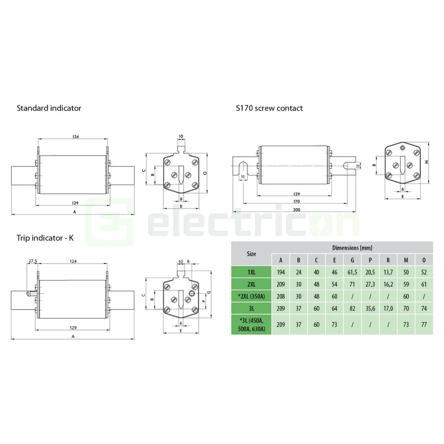 Siguranță fuzibilă MPR NH2XL fotovoltaică gPV 315A/1100V 10kA - ETI 004110418