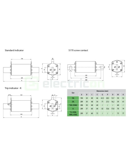 Siguranță fuzibilă MPR NH1XL fotovoltaică gPV 100A/1100VDC 10kA - ETI 004110428