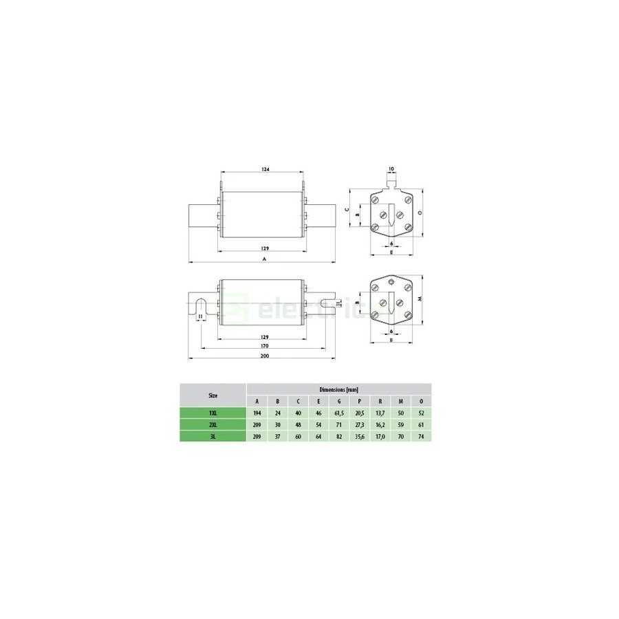 Siguranță fuzibilă MPR NH1XL fotovoltaică gPV 125A/1100VDC 10kA - ETI 004110394