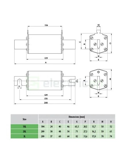 Siguranță fuzibilă MPR NH1XL fotovoltaică gPV 125A/1100VDC 10kA - ETI 004110394