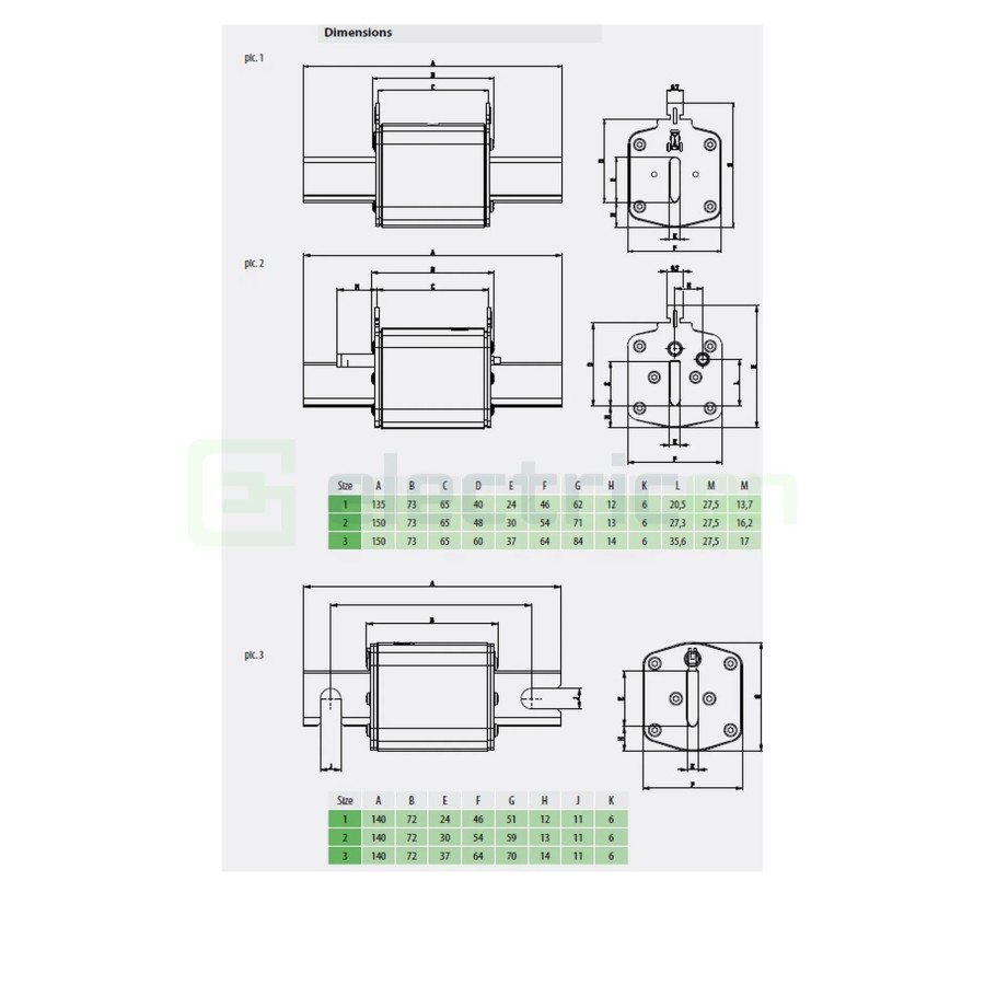 Siguranță fuzibilă MPR NH2 fotovoltaică gBat 350A/550VDC 30kA - ETI 004724266