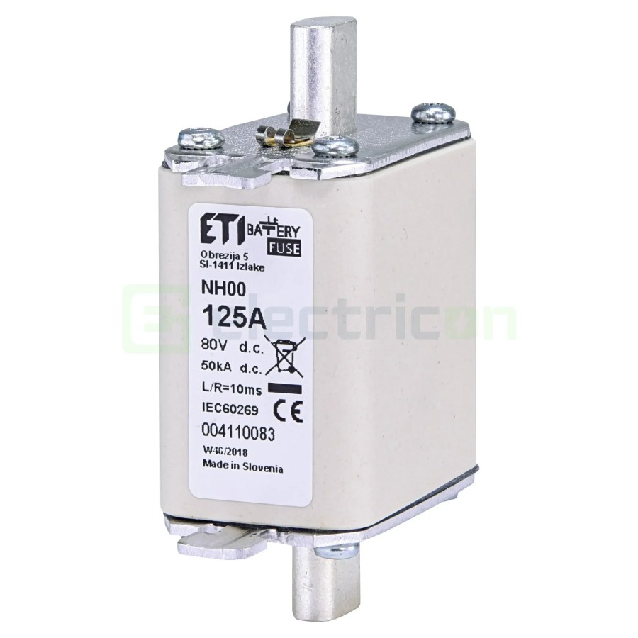 Siguranță fuzibilă MPR NH00 fotovoltaică gBat 125A/80VDC 50kA - ETI 004110083