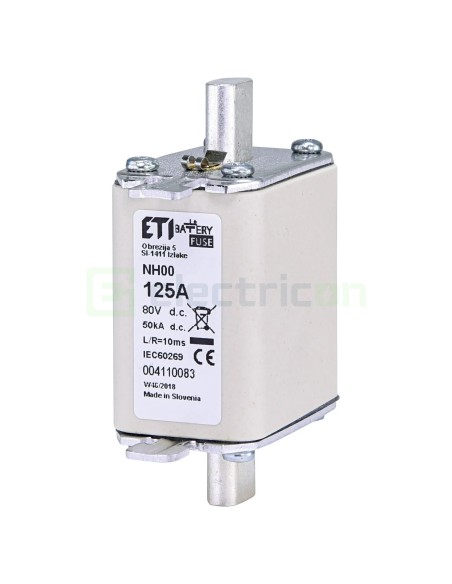 Siguranță fuzibilă MPR NH00 fotovoltaică gBat 125A/80VDC 50kA - ETI 004110083