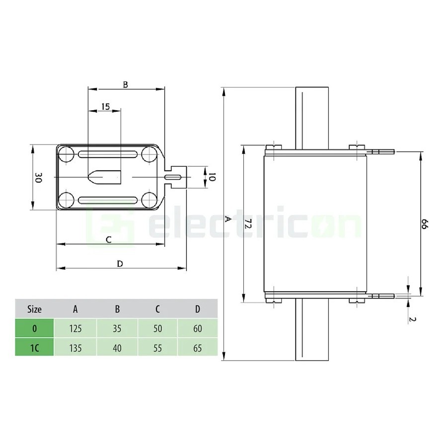 Siguranță fuzibilă MPR NH1C fotovoltaică gPV 125A/1000VDC 20kA - ETI 004110378