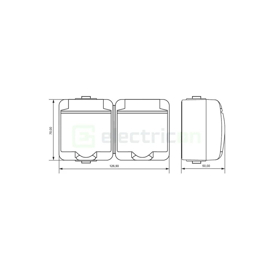 Priză 2P+E, dublă aplicată, maro , IP54,RHE-2sd-KR, ETI, 004668053