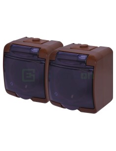 Priză 2P+E, dublă aplicată, maro , IP54,RHE-2sd-KR, ETI, 004668053