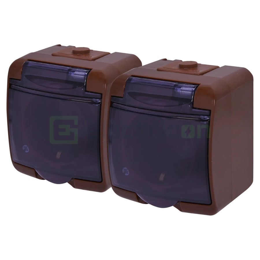 Priză 2P+E, dublă aplicată, maro , IP54,RHE-2sd-KR, ETI, 004668053