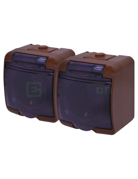 Priză 2P+E, dublă aplicată, maro , IP54,RHE-2sd-KR, ETI, 004668053