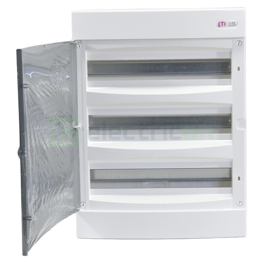 Tablou sigurante 54 module, 3x18 module aplicat, IP40, cu ușă transparentă, ECT 3x18PT, ETI, 001101040 - Electricon.ro