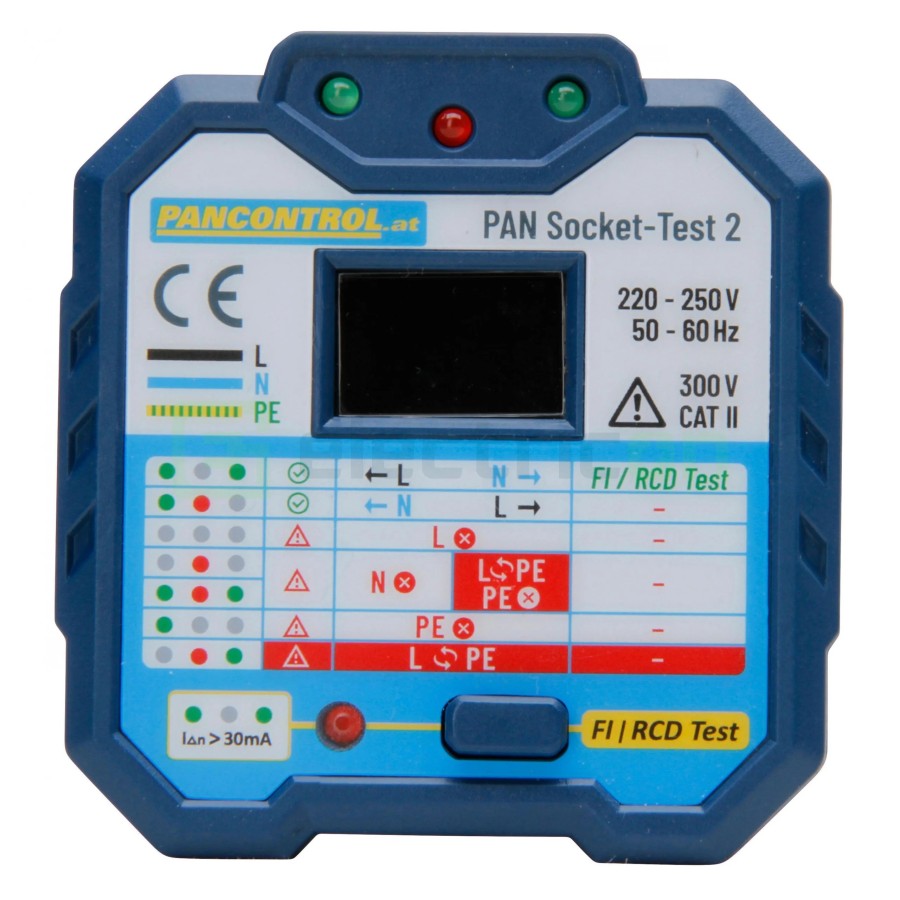 Tester Priză PAN Socket-Tester-2 | Afișaj LCD 250V | Test RCD 30mA | Pancontrol - Profesional