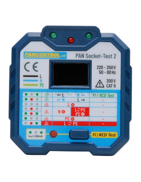 Tester Priză PAN Socket-Tester-2 | Afișaj LCD 250V | Test RCD 30mA | Pancontrol - Profesional