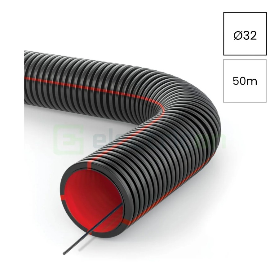 Tub gofrat Geonflex ISR 32mm cu sondă 50m negru-verde 2043032