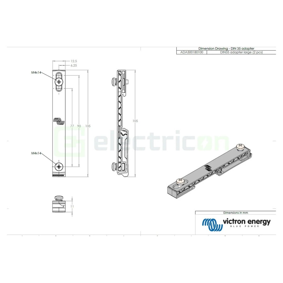 Adaptor șină DIN35 pentru MPPT - mare, pereche - Victron Energy ADA500180100