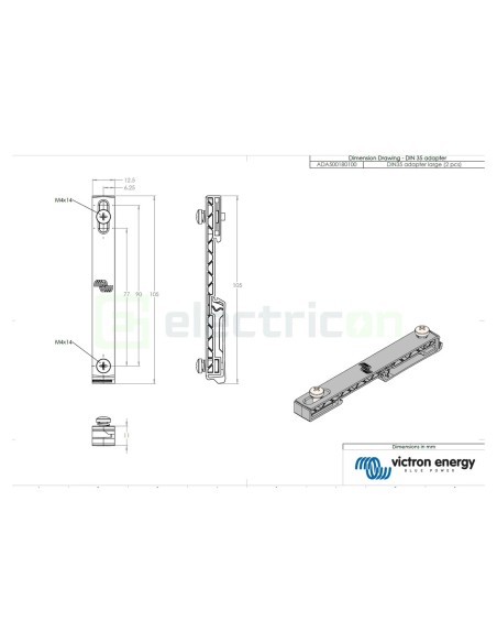 Adaptor șină DIN35 pentru MPPT - mare, pereche - Victron Energy ADA500180100