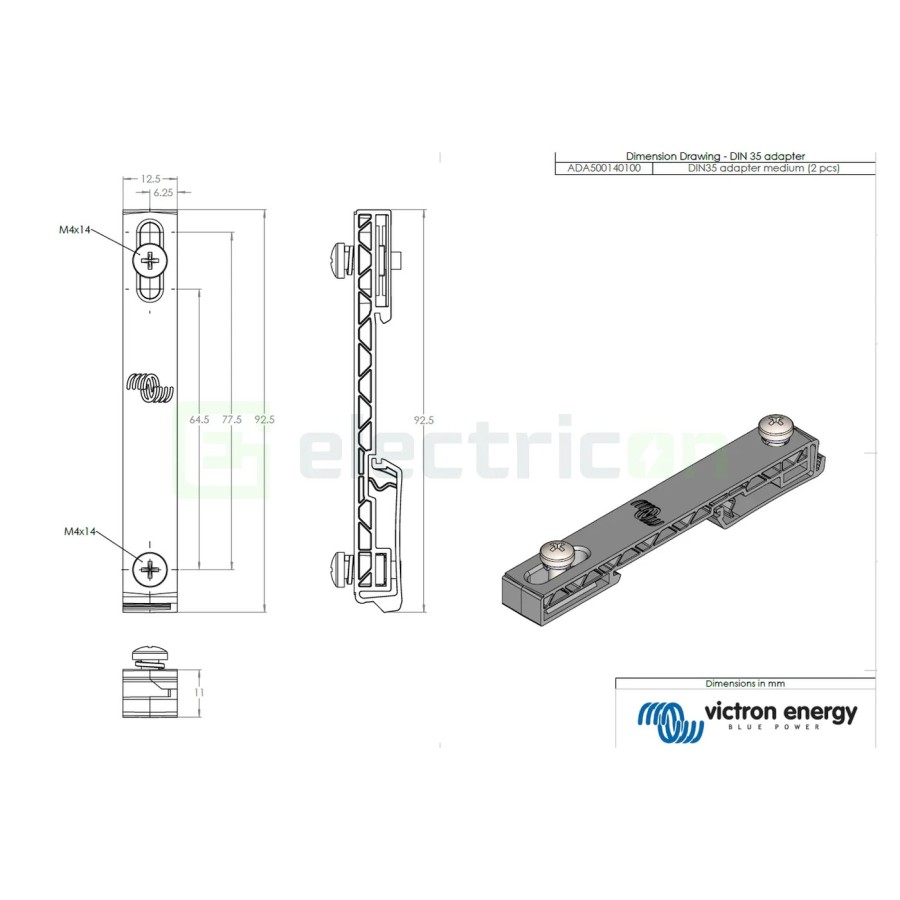 Adaptor șină DIN35 pentru MPPT - medie, pereche - Victron Energy ADA500140100
