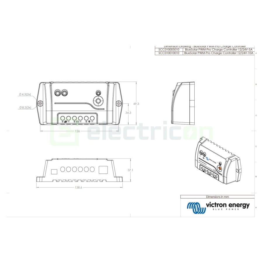 Încărcător solar PWM-Pro - BlueSolar 12/24V-5A - Victron Energy SCC010005010