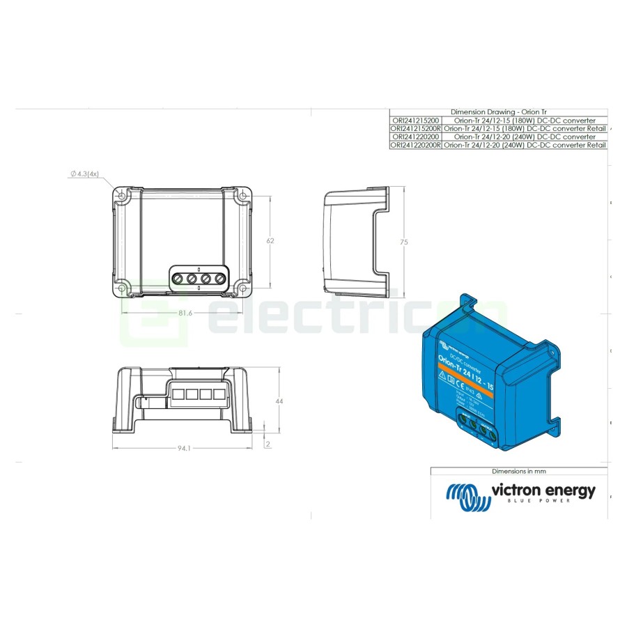 Convertor DC-DC - 24/12-15 (180W) Orion-Tr - Victron Energy ORI241215200(R)