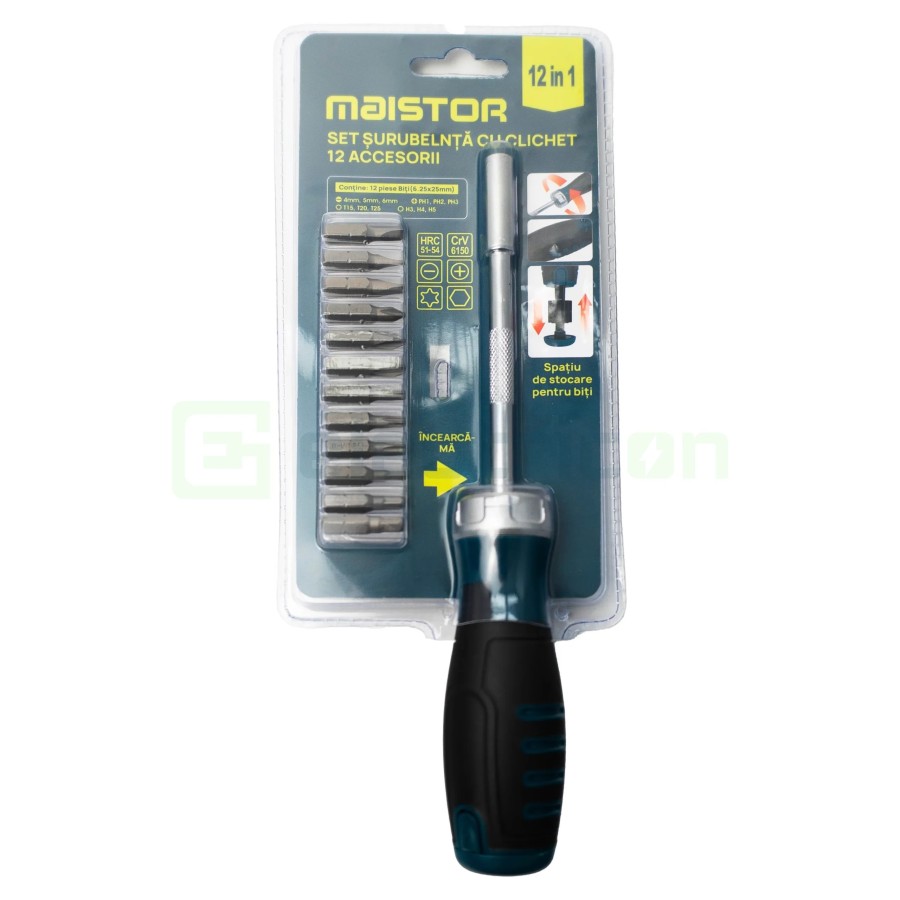 Set șurubelniță cu clichet și 12 accesorii - Maistor 119MSTSRB12