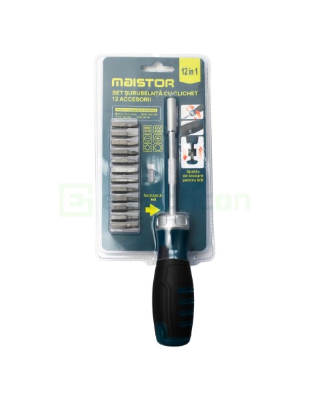 Set șurubelniță cu clichet și 12 accesorii - Maistor 119MSTSRB12