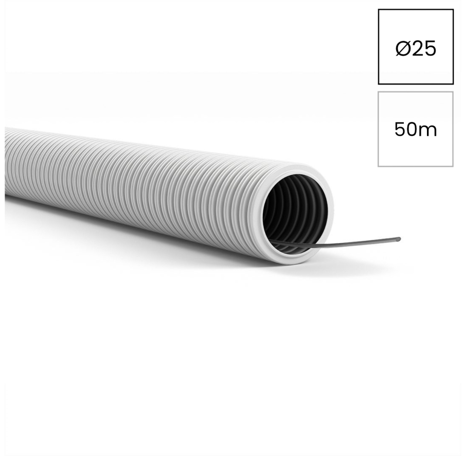 Copex - tub flexibil - cu fir tragere - Ø25 mm - 50 metri - 750N - ignifug, gri - Kouvidis Mediflex Plus ISR 2087025