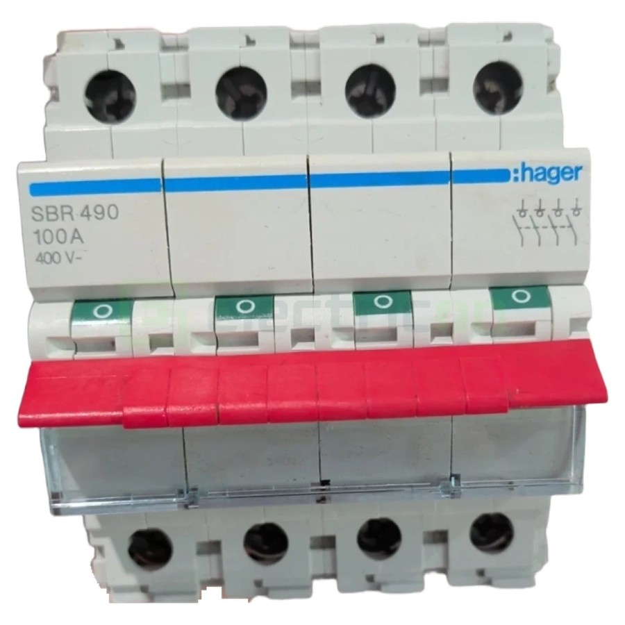 Separator - Comutator - 2 poziții (0-1) 4P 4M 100A 400V parghie rosie Hager SBR490