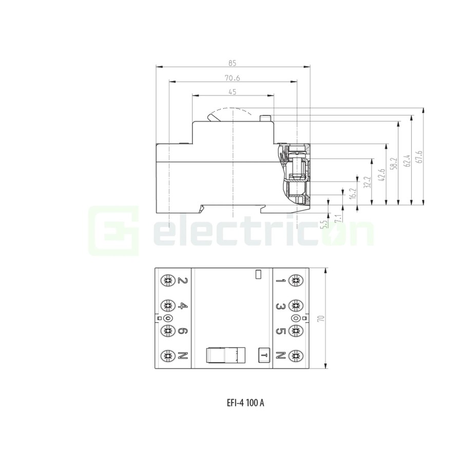 RCCB - Întrerupător diferențial - tip A 100A 300mA 10kA 3P+N EFI-4 A - ETI 0020662154