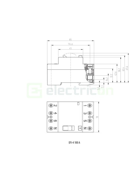 RCCB - Întrerupător diferențial - tip A 100A 300mA 10kA 3P+N EFI-4 A - ETI 0020662154