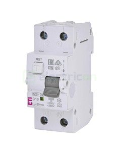 RCBO - Siguranță automată - Disjunctor cu protecție diferențială - tip A curba C 10A 30mA 10kA 1P+N 2M KZS-2M - ETI 002173222